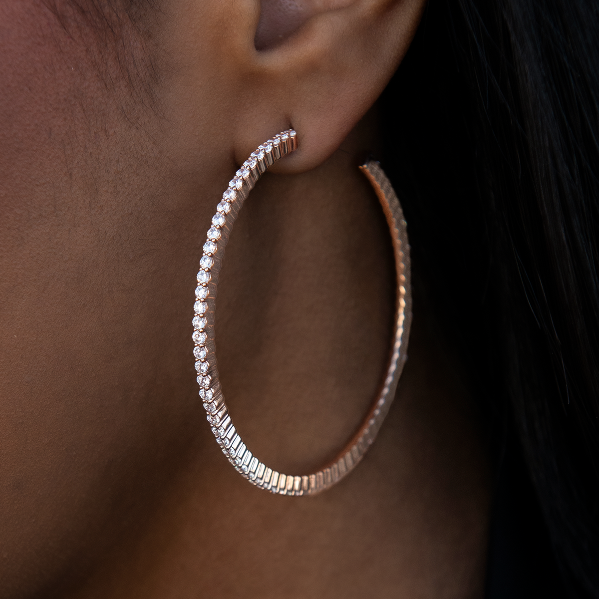 Eternity Hoop Earrings in Rose Gold-2MM