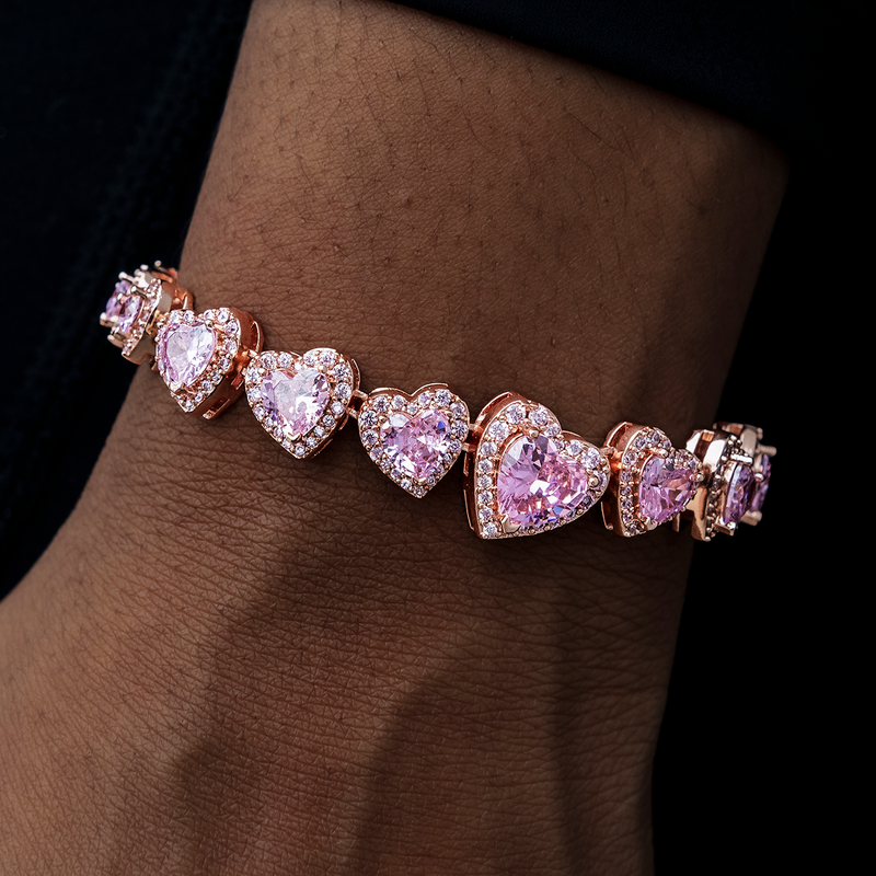 Diamond Pave Heart Cluster Bracelet - Rose Gold
