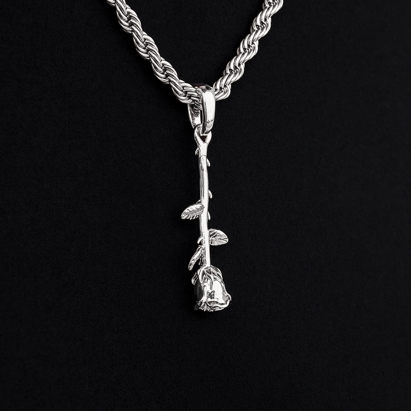 Hanging Rose Pendant in White Gold