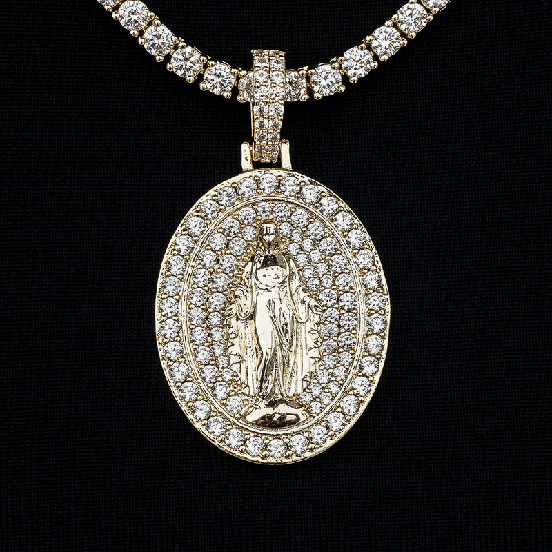 Iced Lady of Guadalupe Pendant in Yellow Gold
