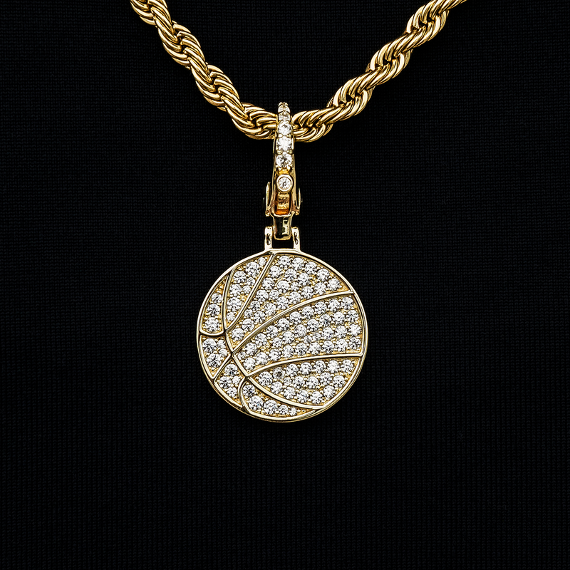 Pave Basketball Clip On Charm Pendant in Yellow Gold