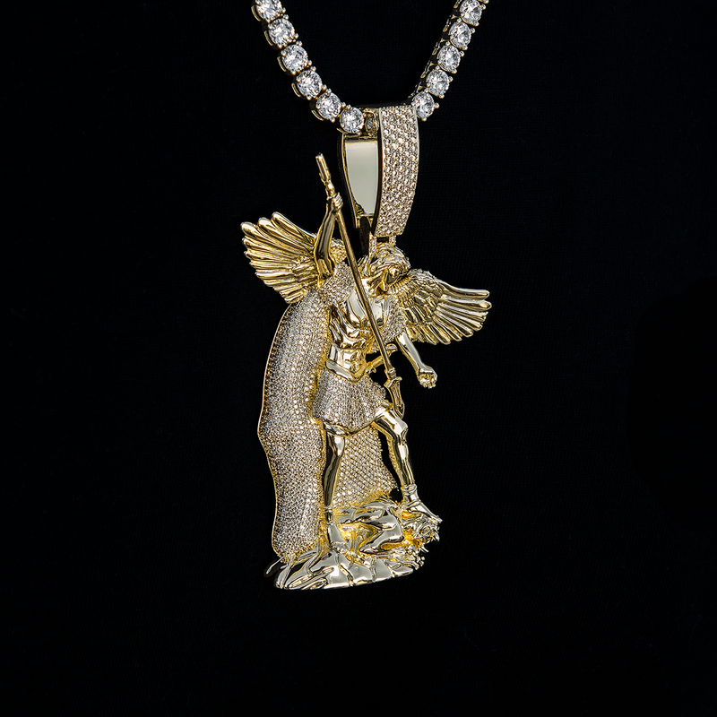 Extra Large Saint Michael Pendant in Yellow Gold