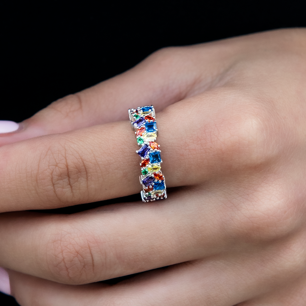 Multicolor Gemstone Ring - White Gold Vermeil