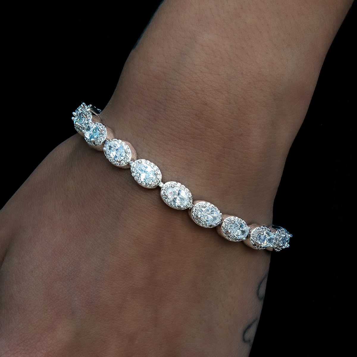 Diamond Oval Clustered Tennis Necklace + Bracelet Bundle in White Gold- 4mm