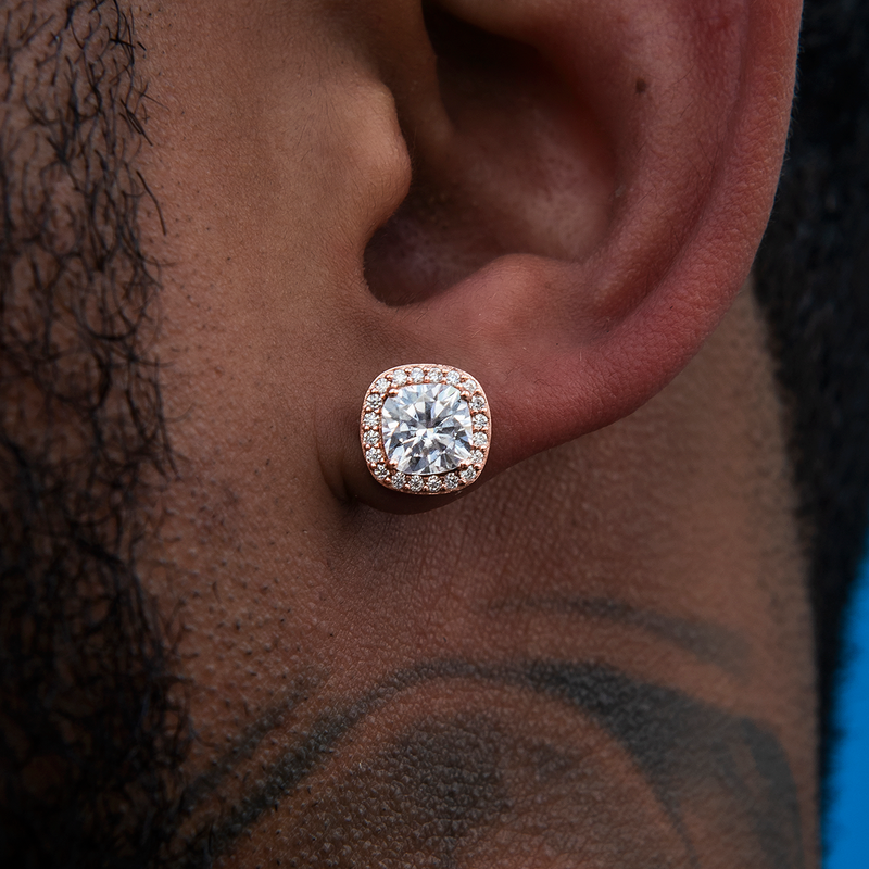 Cushion Cut Moissanite Earrings in Rose Gold Vermeil