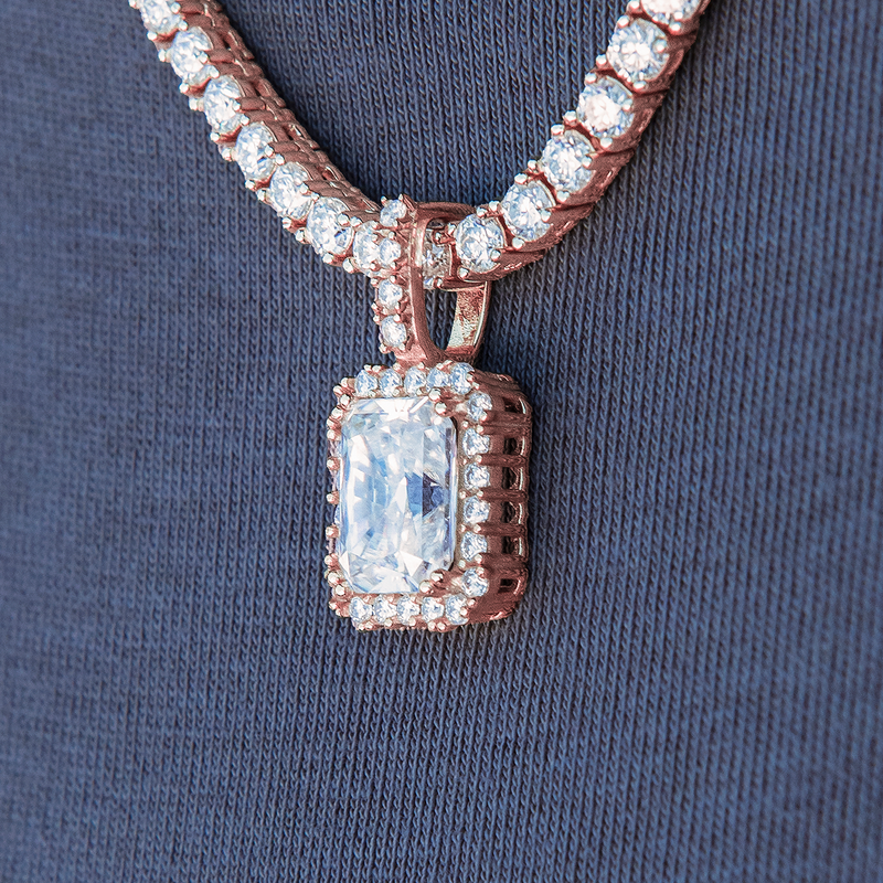 Men's Moissanite Micro Diamond Stone Pendant in Rose Gold Vermeil