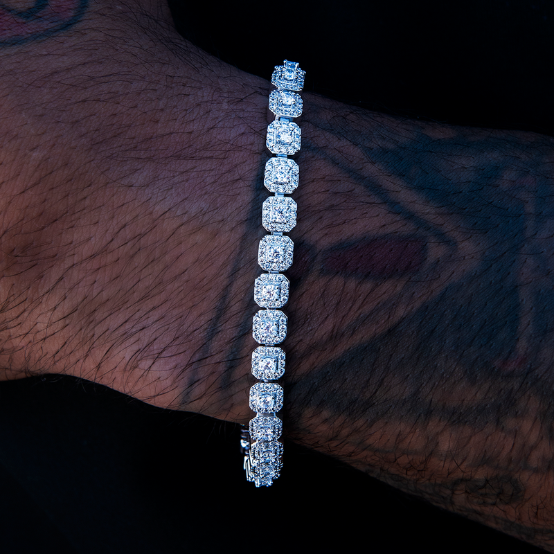 Men's 6MM Clustered Moissanite Tennis Bracelet in White Gold Vermeil