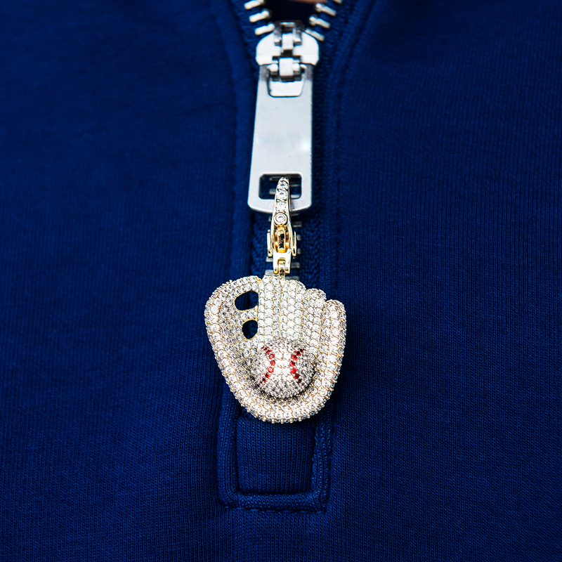 Iced Baseball Clip On Charm Pendant in Yellow Gold