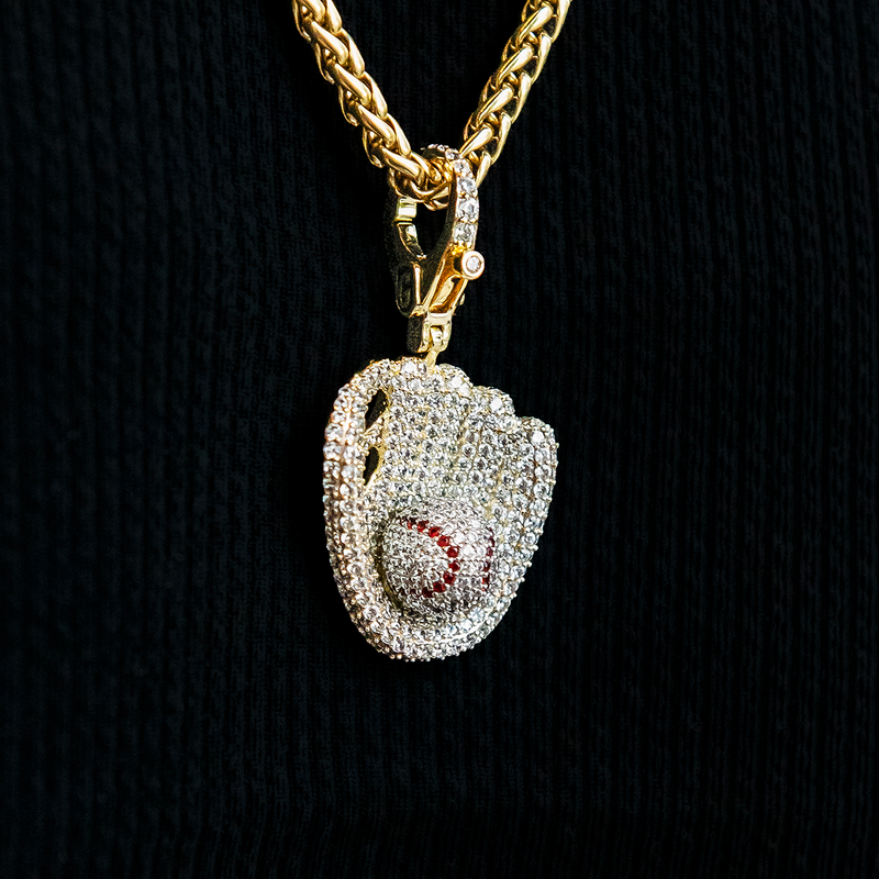 Iced Baseball Clip On Charm Pendant in Yellow Gold