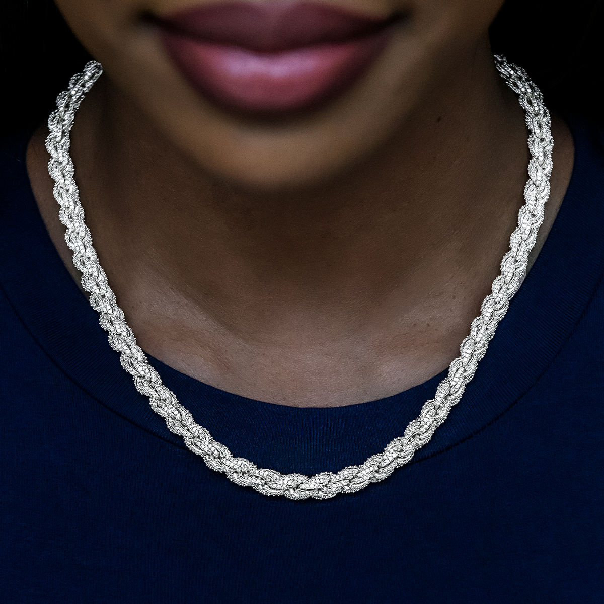 Diamond Rope Necklace in White Gold- 8mm