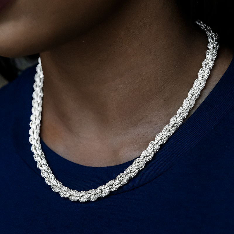 Diamond Rope Necklace in White Gold- 8mm