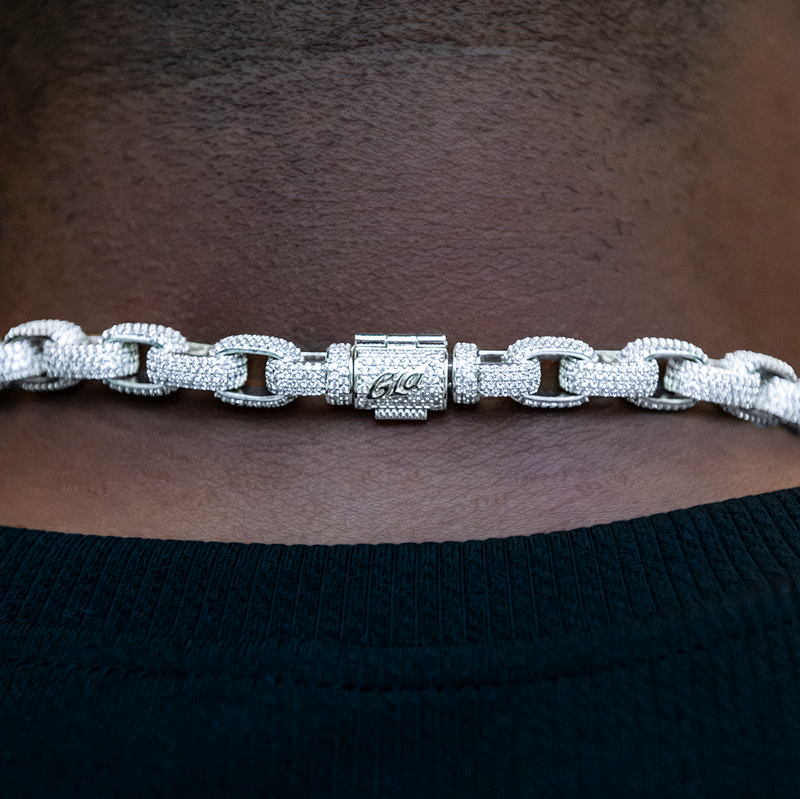 Diamond Box Link Chain in White Gold- 9mm
