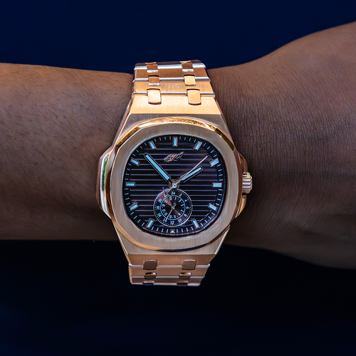 39MM Visionary Plain Case & Chocolate Dial Watch - Rose Gold