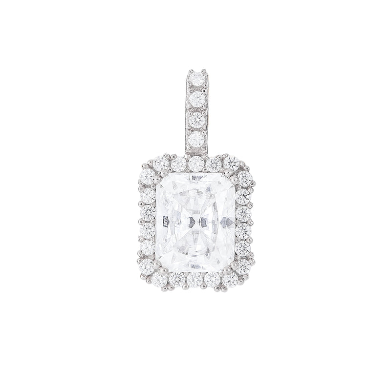 Men's Moissanite Micro Diamond Stone Pendant in White Gold Vermeil