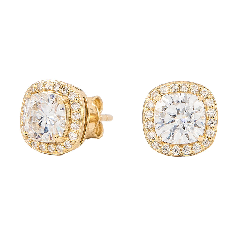 Cushion Cut Moissanite Earrings in Yellow Gold Vermeil