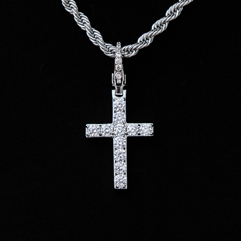 Diamond Cross Clip On Pendant - White Gold