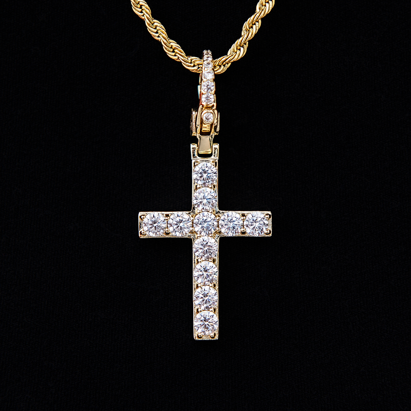 Diamond Cross Clip On Pendant - Yellow Gold