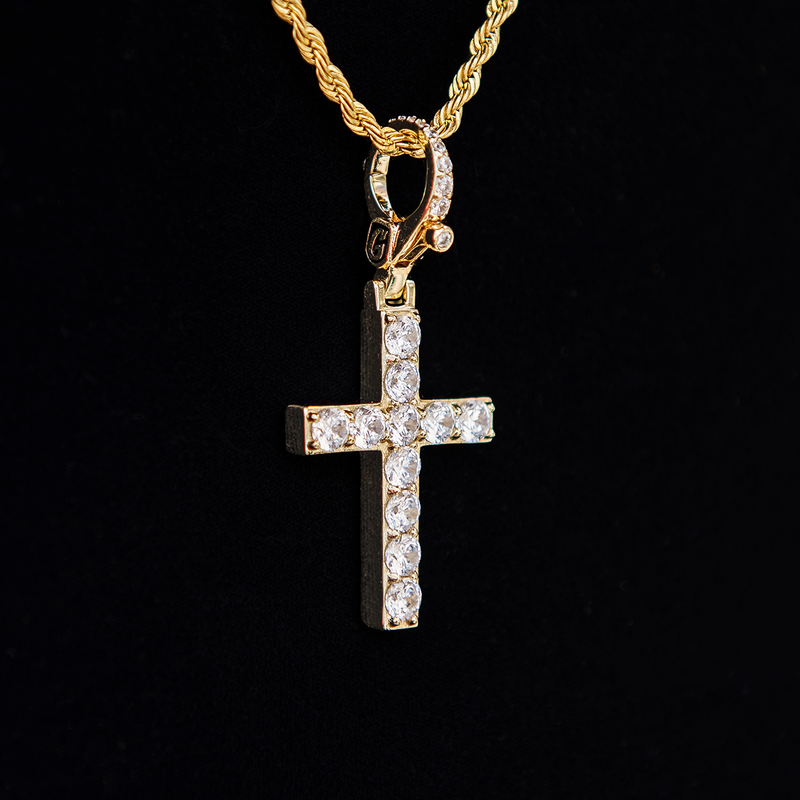 Diamond Cross Clip On Pendant - Yellow Gold