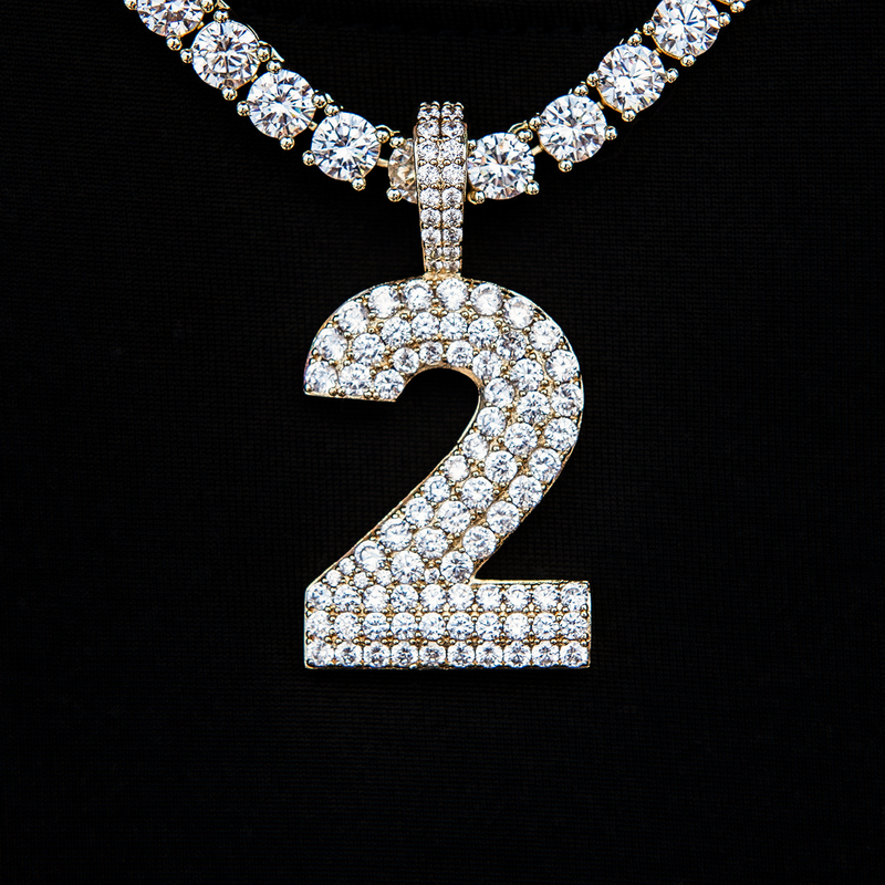 Pave Number Pendants in Yellow Gold