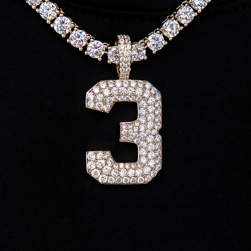 Pave Number Pendants in Yellow Gold