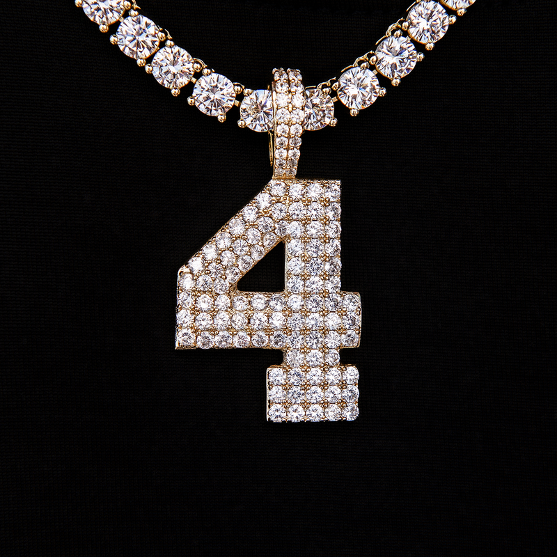 Pave Number Pendants in Yellow Gold