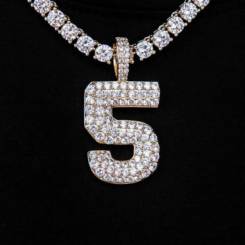 Pave Number Pendants in Yellow Gold