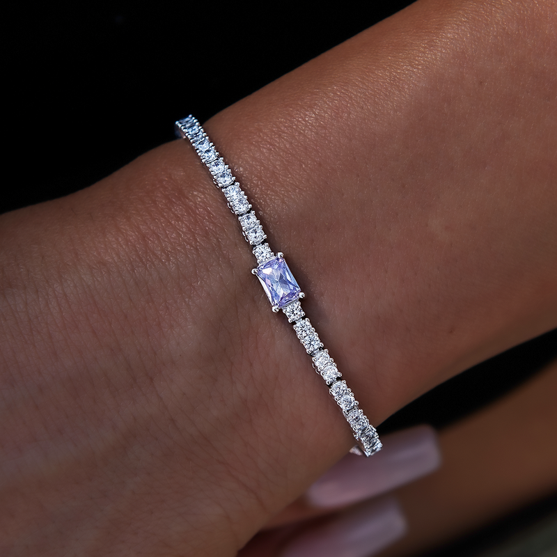Colored Iced Rock Diamond Tennis Bracelet in White Gold