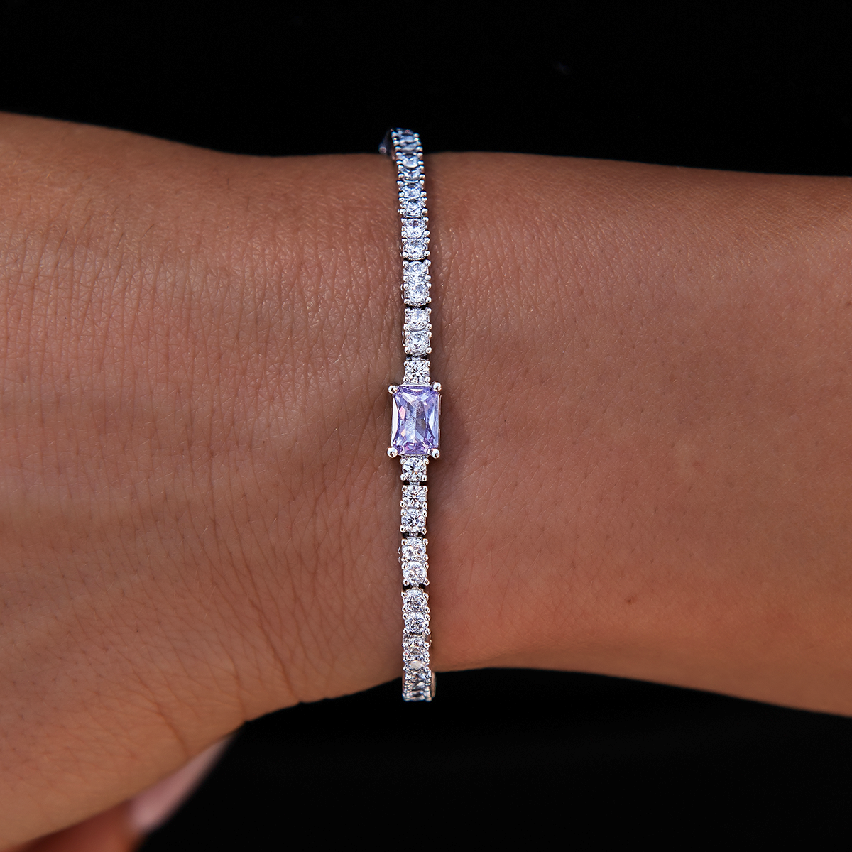Purple Iced Rock Diamond Tennis Bracelet in White Gold