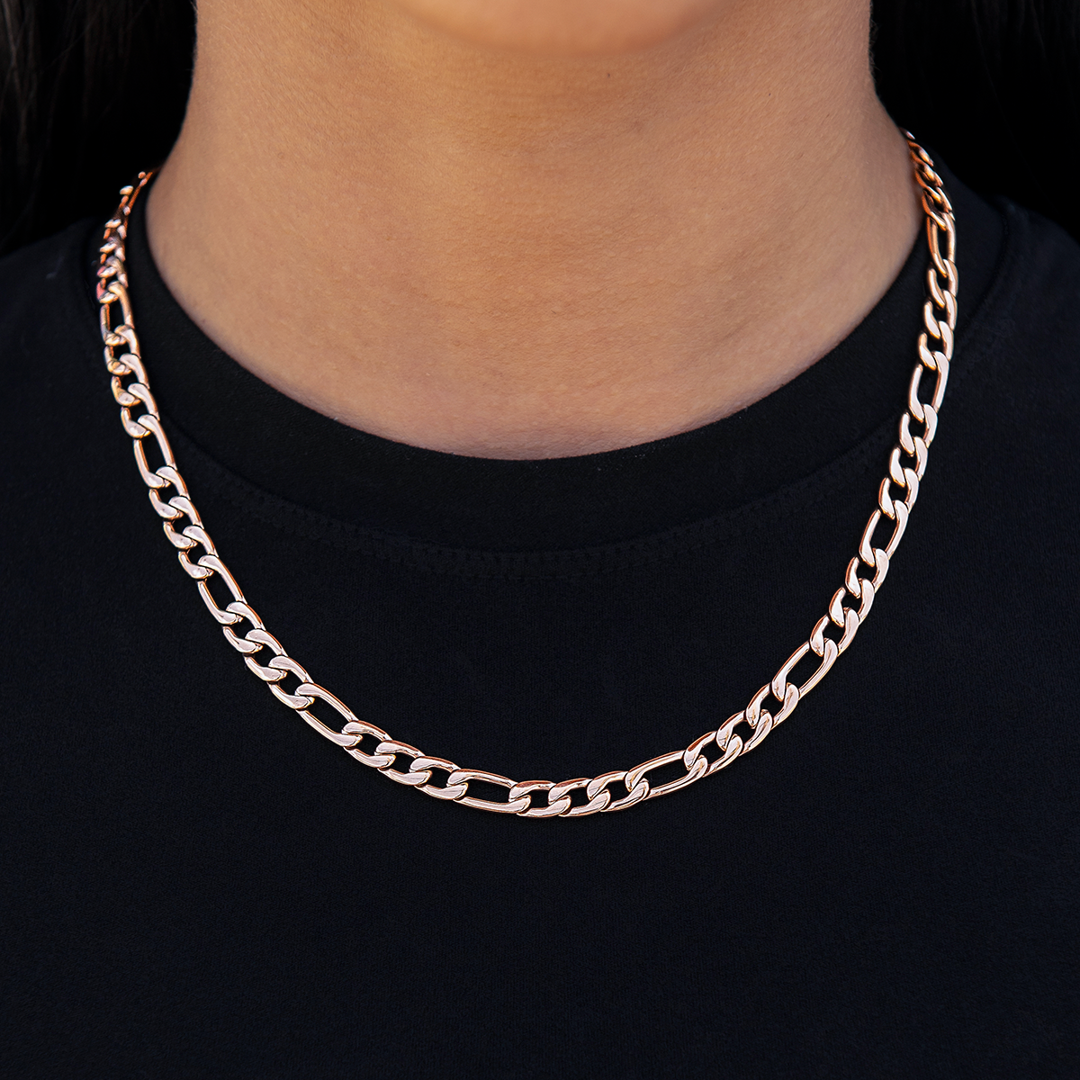 Figaro Necklace + Bracelet Bundle in Rose Gold- 6mm