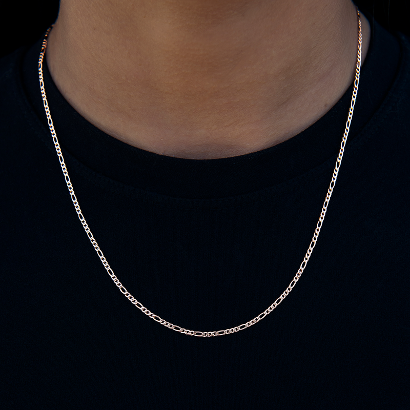 Figaro Necklace + Bracelet Bundle in Rose Gold- 2mm