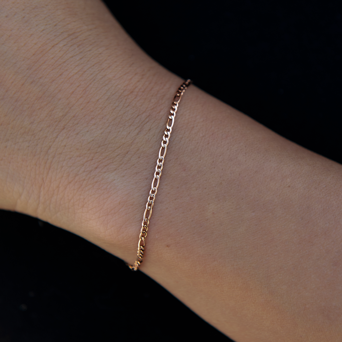 Figaro Necklace + Bracelet Bundle in Rose Gold- 2mm
