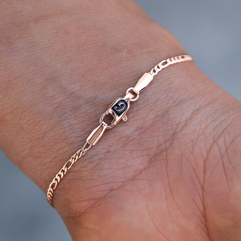 Figaro Necklace + Bracelet Bundle in Rose Gold- 2mm