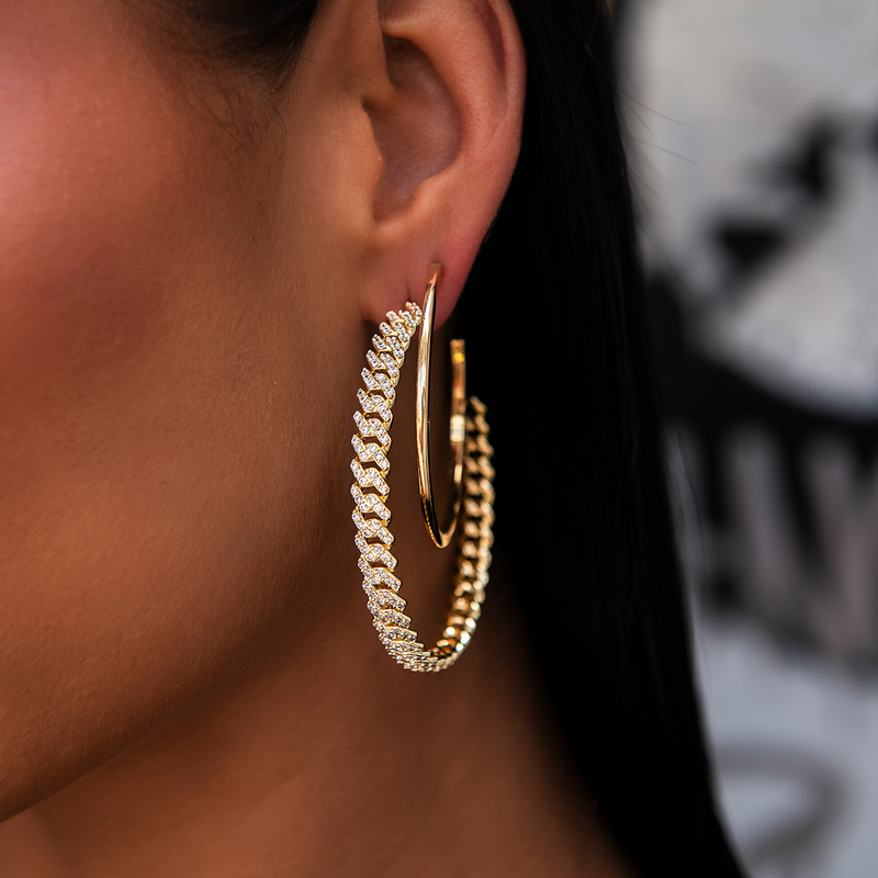 Diamond Prong + Plain Hoop Earring Bundle in Yellow Gold