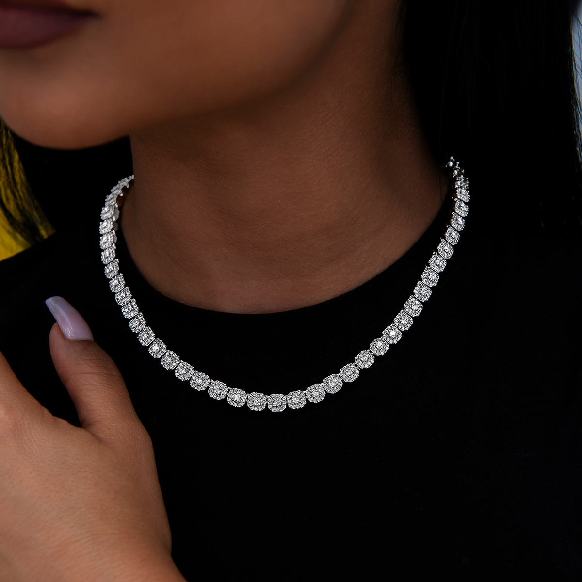Micro Clustered Tennis Necklace + Bracelet + Earring Bundle in White Gold