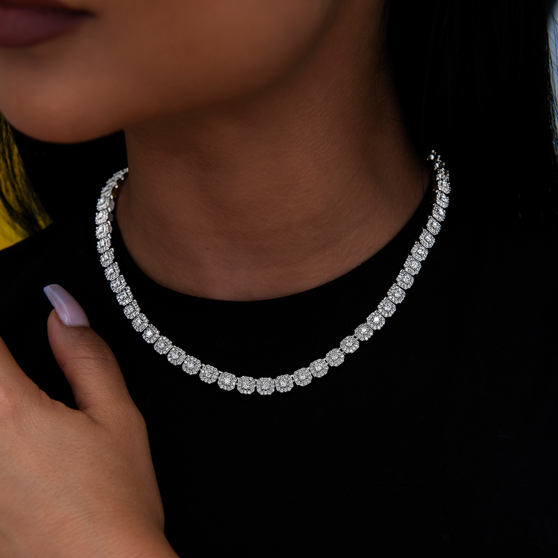Micro Clustered Tennis Necklace + Bracelet + Earring Bundle in White Gold
