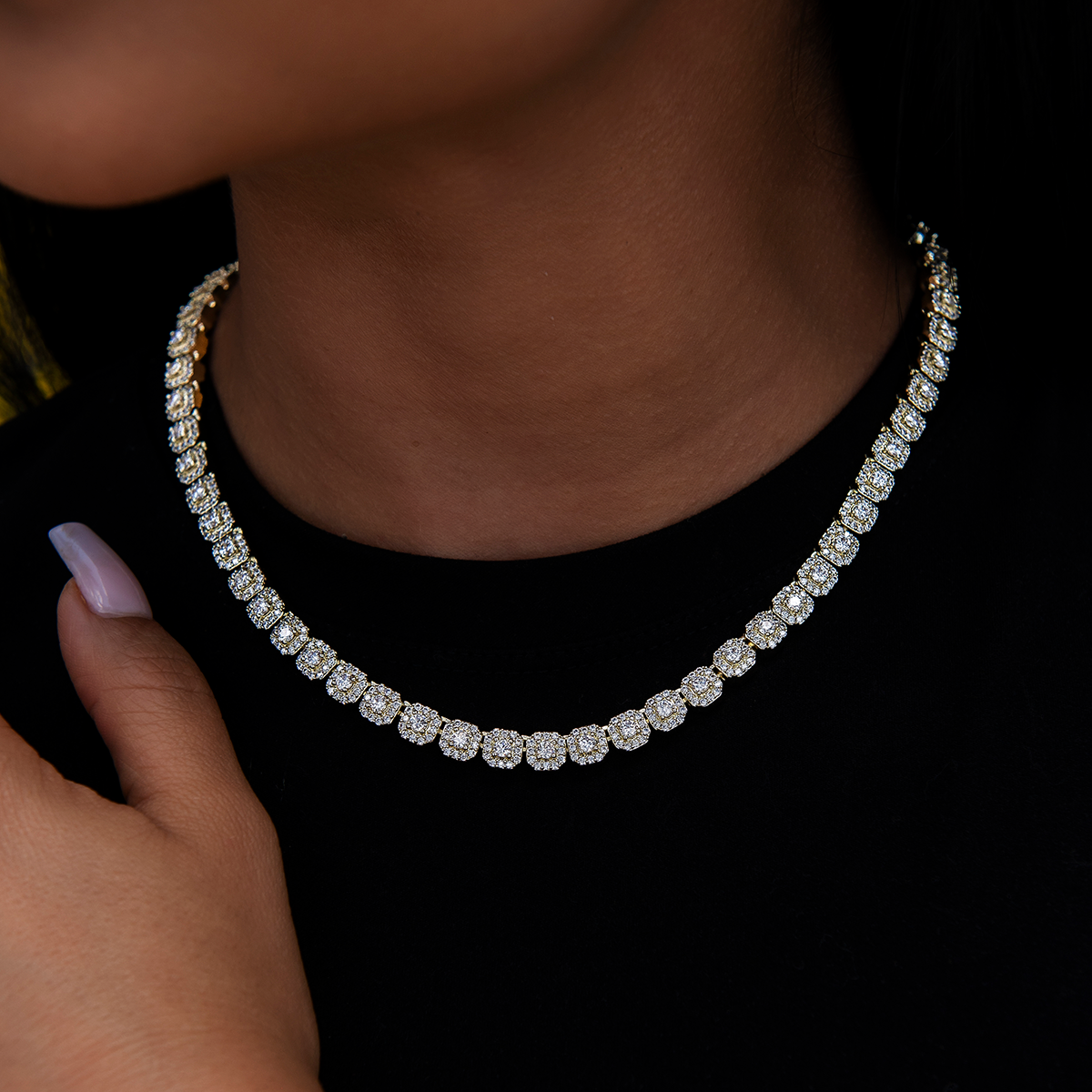 Micro Clustered Tennis Necklace + Bracelet + Earring Bundle in Yellow Gold