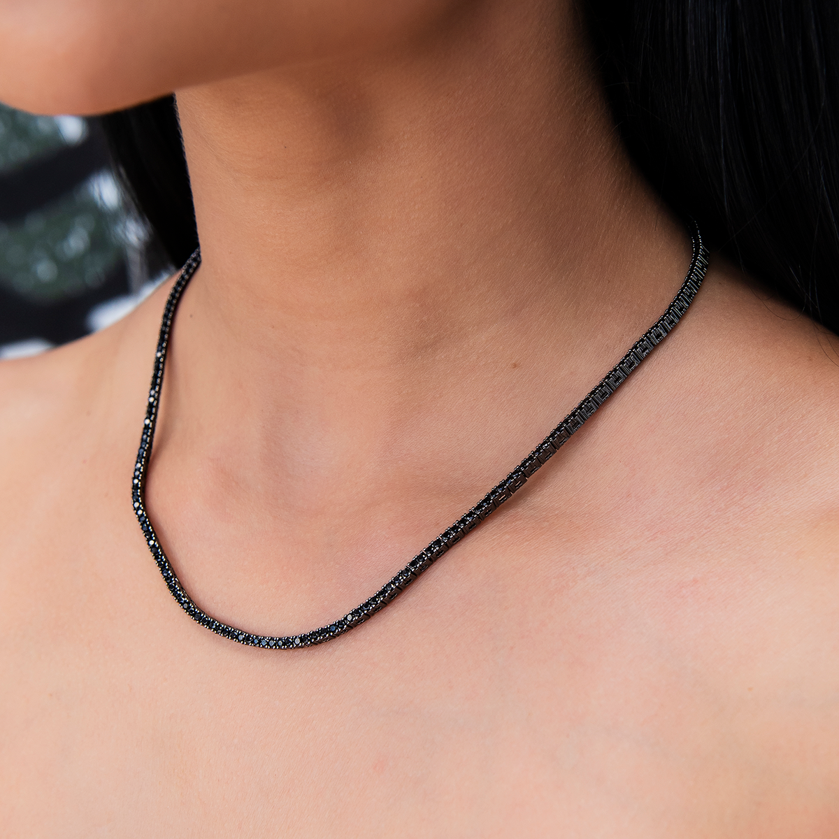 Diamond Tennis Necklace in Black- 2mm