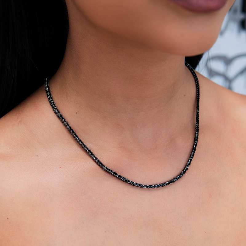 Diamond Tennis Necklace in Black- 2mm