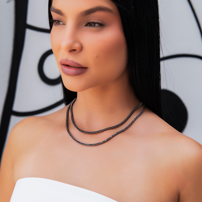 Diamond Tennis Necklace in Black- 2mm