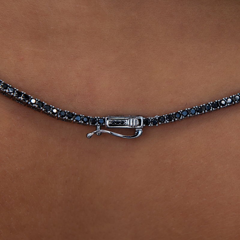 Diamond Tennis Necklace in Black- 2mm