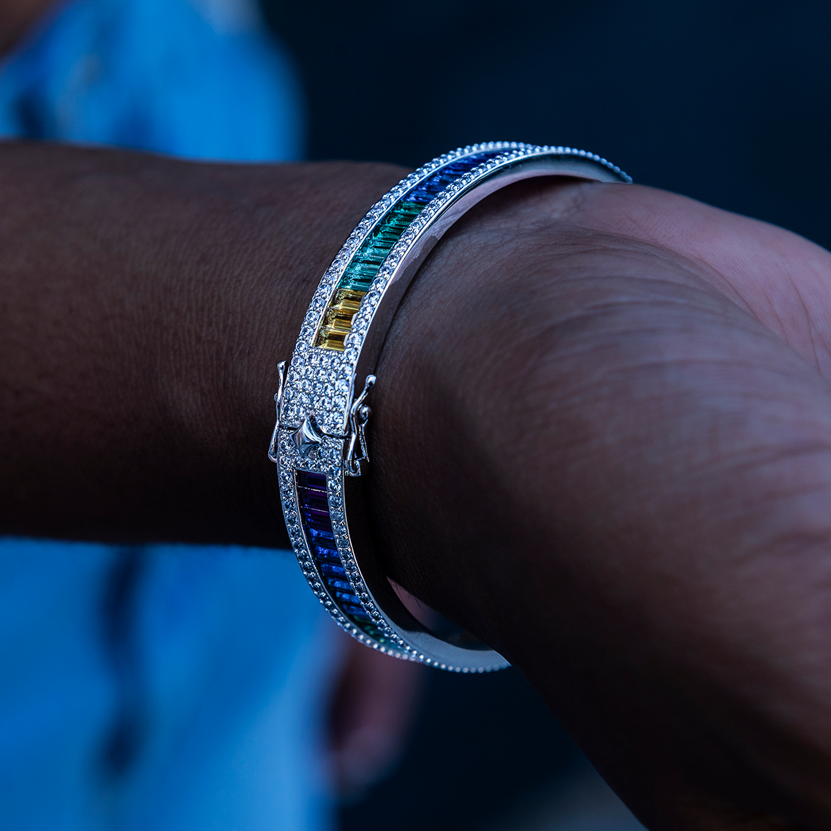 Iced Rainbow Bangle in White Gold