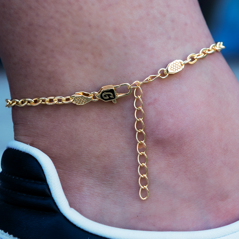 Iced Blue Evil Eye Anklet in Yellow Gold