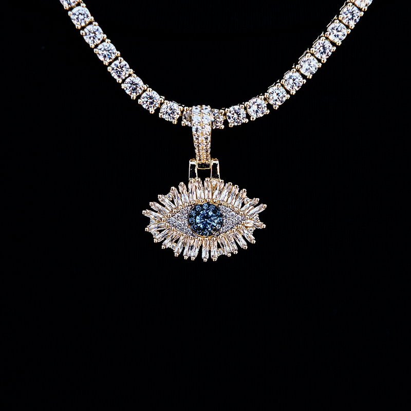 Iced Evil Eye Micro Pendant in Yellow Gold