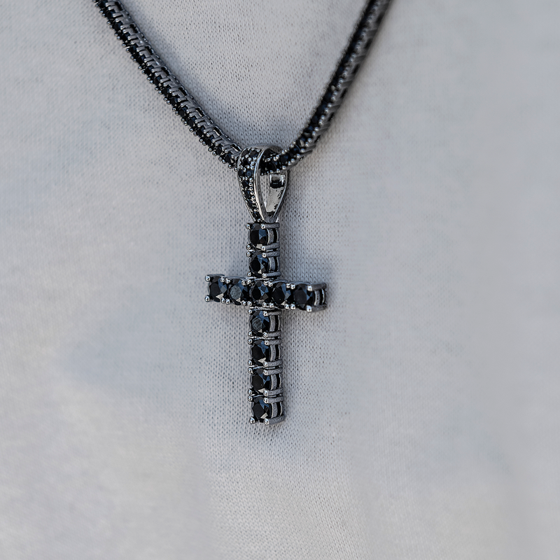 Black Stone Diamond Cross Pendant in Black