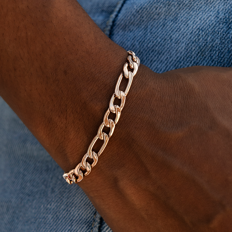 Figaro Necklace + Bracelet Bundle in Rose Gold- 6mm