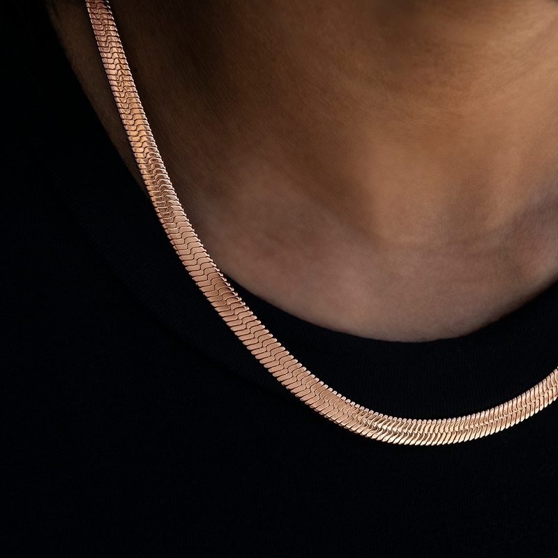 Herringbone Necklace in Rose Gold- 6mm
