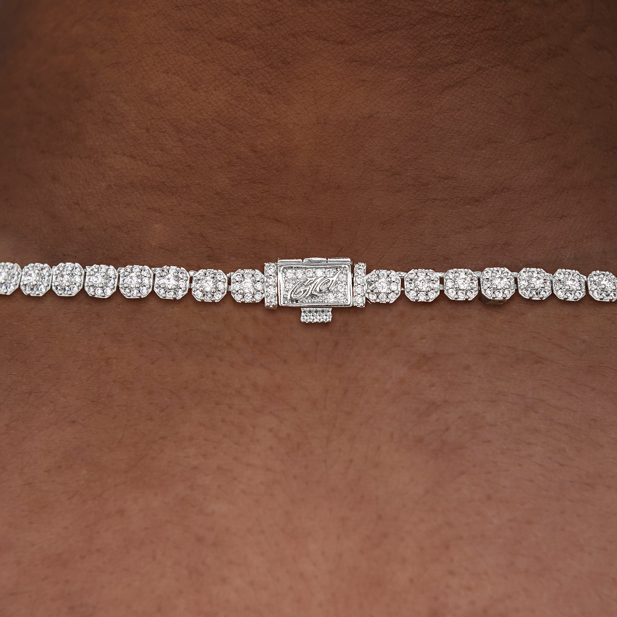 Iced Mini Clustered Tennis Necklace in White Gold