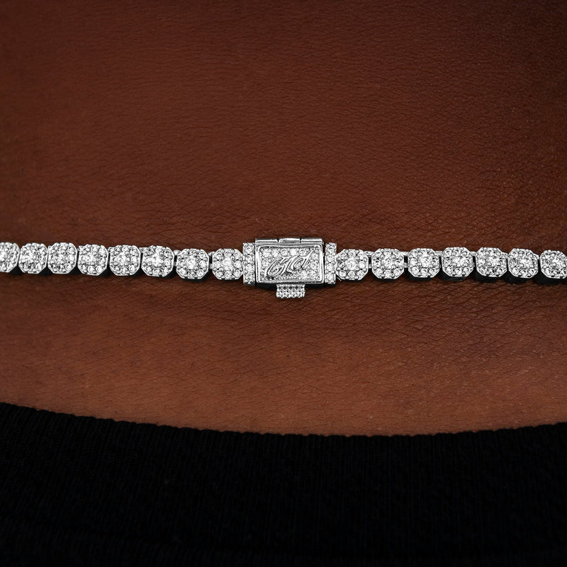 Iced Mini Clustered Tennis Chain in White Gold