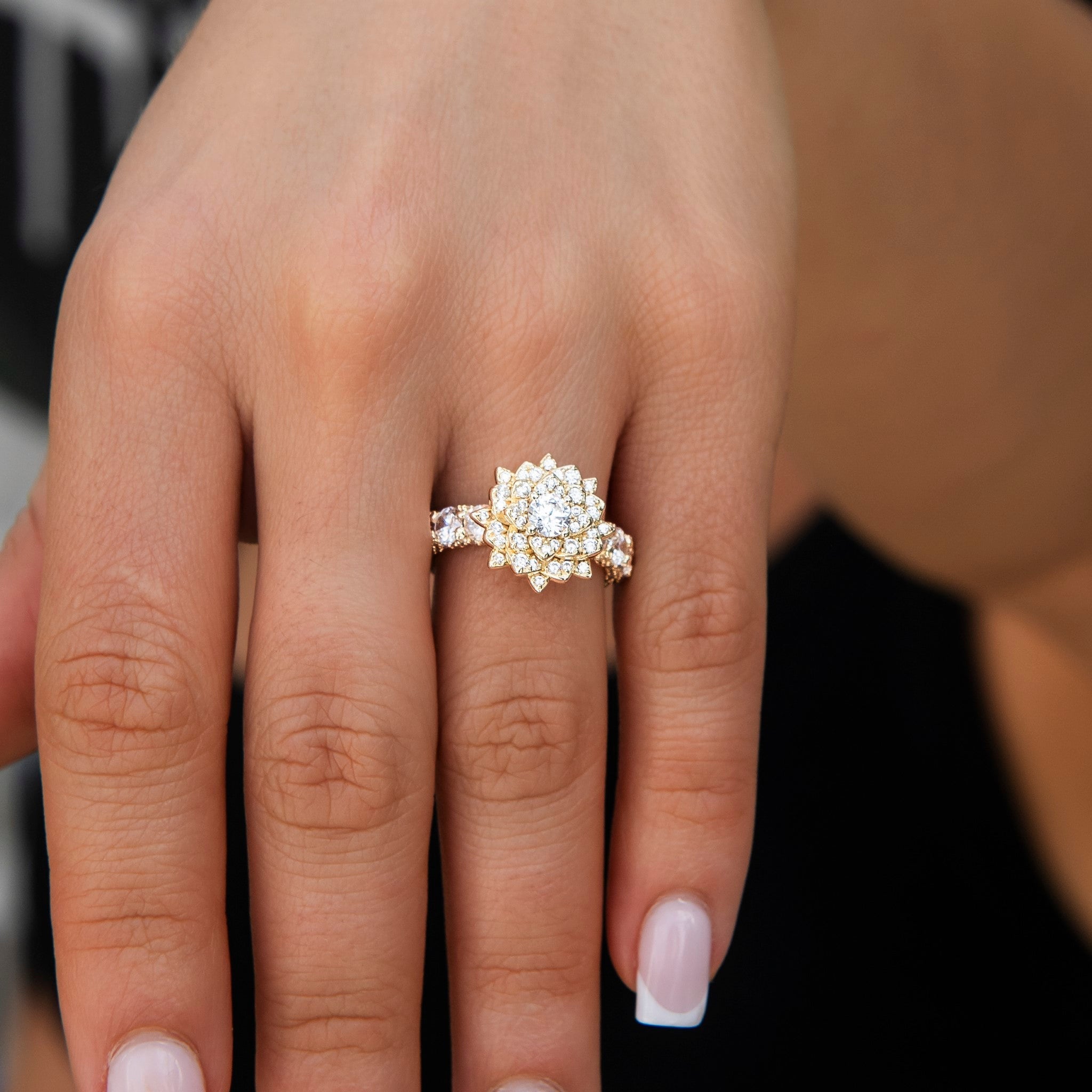 Diamond Rose Ring in Yellow Gold Vermeil