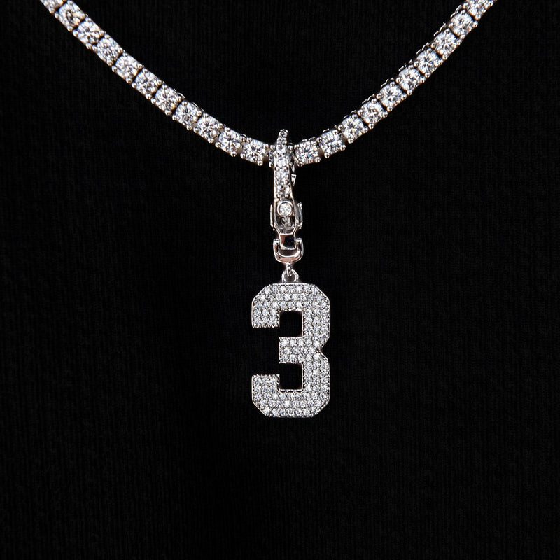 Micro Pave Number Clip On Pendants in White Gold